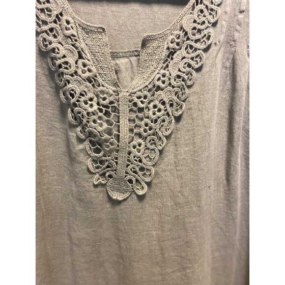 Carla Conti Y2K Linen Shift Dress Olive Green Size M Coastal Summer Beach Boho - Picture 9 of 13